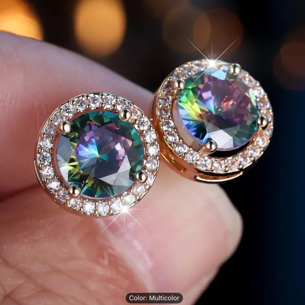 Elegant Multicolor Mystic Crystal Halo Stud Earrings NEW